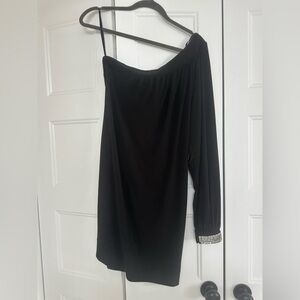 Bisou Bisou Black One Shoulder Dress with Rhinestone Detail